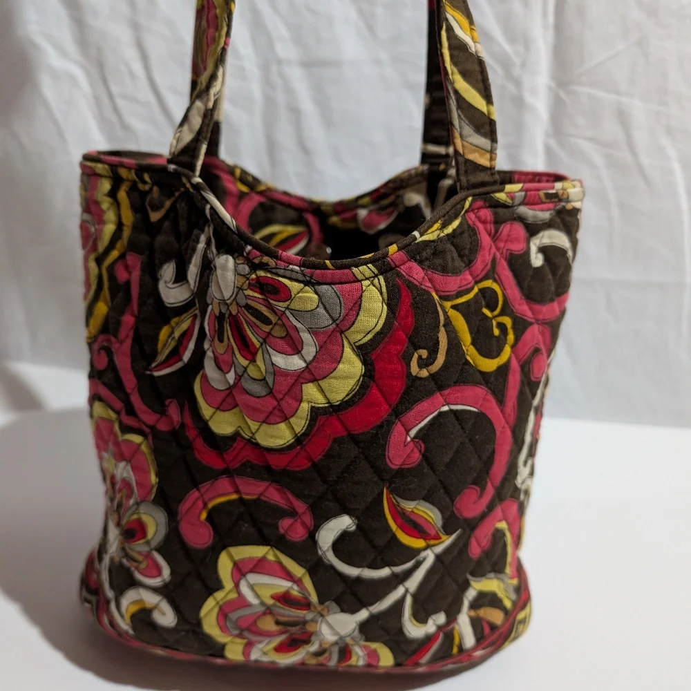 Vera Bradley Puccini Brown Red Flower Shoulder Bag Purse Tote Retired - Picture 14 of 15
